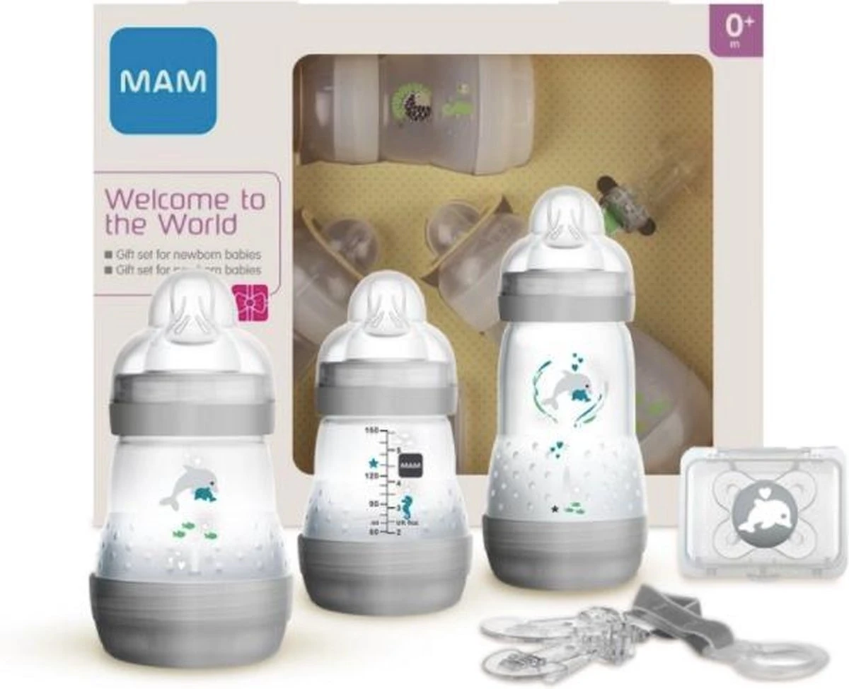 Mam Starter Set Grijs - 2x Anti-Colic Flesjes 160 Ml, 1 Flesje Anti-Colic 260 Ml, 1 Speen START, 1 Speenkoord 3 Mam Starter Set Grijs - 2x Anti-Colic Flesjes 160 Ml, 1 Flesje Anti-Colic 260 Ml, 1 Speen START, 1 Speenkoord