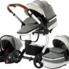 Merkloos BrightWise Luxe Kinderwagen 3 In 1 Voldoet Aan Alle Europese Veiligheidscertificaten - Wandelwagen - Kinderwagen 3-in-1 Incl Autostoel - Kinderwagen Maxi Cosi – Buggy 3 In 1 - Newborn - Leer - Grijs -Bekend Babyproducten Winkel 1200x995 1