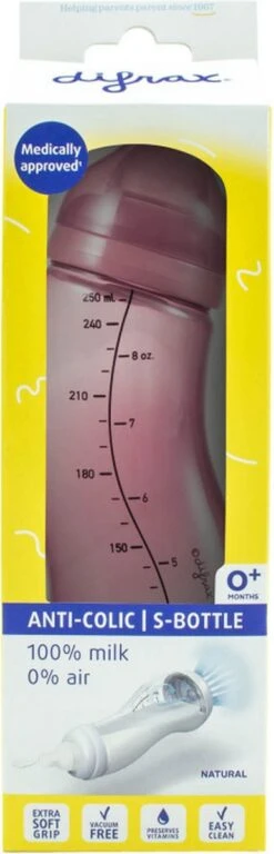 Difrax - S-Fles Natural - Babyfles Raspberry - 0+ Maanden - 250ml -Bekend Babyproducten Winkel 386x1200