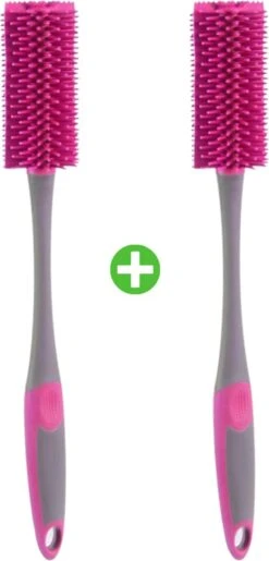 2x Flessenborstel – Roze – Siliconen – Flessenreiniger – Tuitenwisser – Flesborstel – Baby