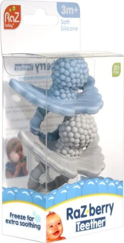 RaZbaby RaZberry - Bijtspeentje - Blauw - Grijs - 2 Stuks -Bekend Babyproducten Winkel 614x1200