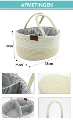 ADSafety - Luxe Katoenen Luiertas - Inclusief Uitneembare Organizer - Verzorgingstas - Opbergtas - Commode Mandje - Baby Spullen - Crème -Bekend Babyproducten Winkel 721x1200