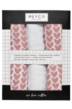 Meyco Knitted Heart Swaddle - 3-pack - Hydrofiel - Pink - 120x120cm -Bekend Babyproducten Winkel 800x1200 187