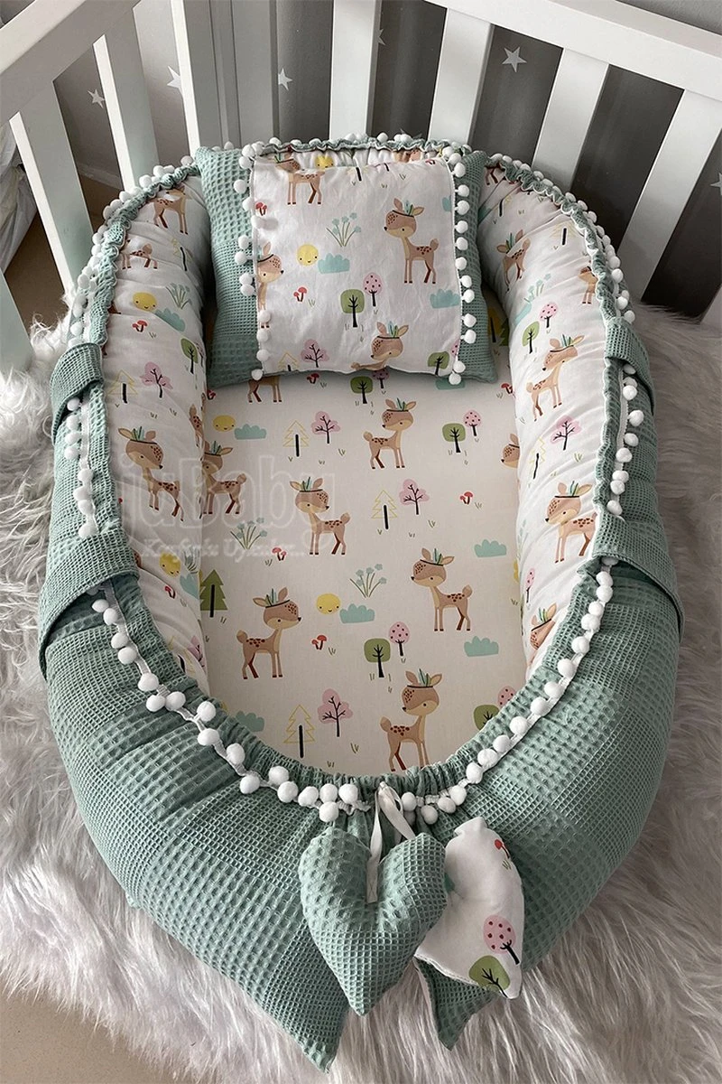 Jaju Baby - Babynestje En Hoofdkussen - Organische Katoen - Antibacterieel Babynestje - Anti-Allergisch Babynestje - Groen En Gazelle Patroon - 74 X 40 Cm 3 Jaju Baby - Babynestje En Hoofdkussen - Organische Katoen - Antibacterieel Babynestje - Anti-Allergisch Babynestje - Groen En Gazelle Patroon - 74 X 40 Cm