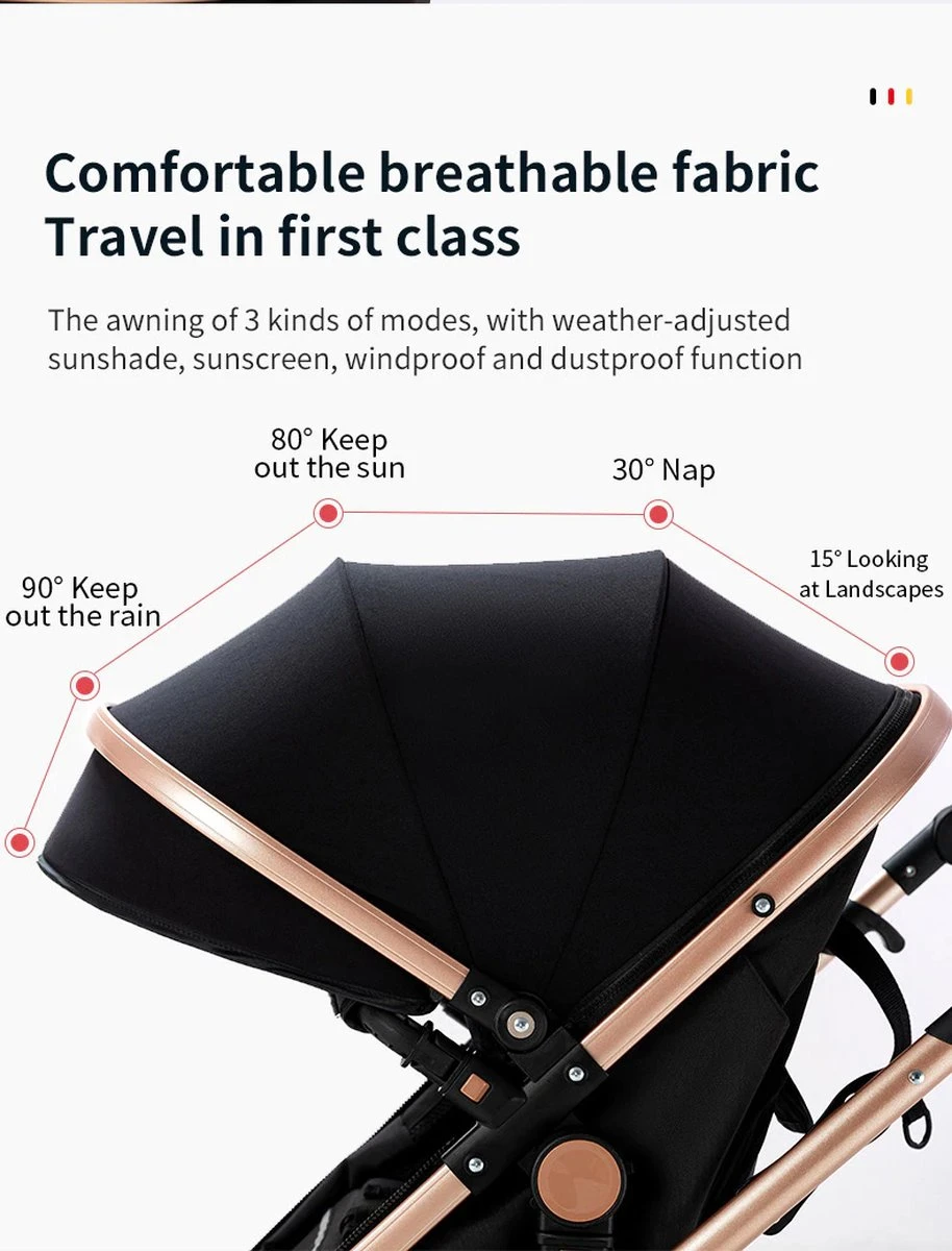 Luxe Kinderwagen 3 In 1 - Wandelwagen - Kinderwagen 3-in-1 Incl Autostoel - Kinderwagen Maxi Cosi – Buggy 3 In 1 - Newborn - Zwart/goud 10 Luxe Kinderwagen 3 In 1 - Wandelwagen - Kinderwagen 3-in-1 Incl Autostoel - Kinderwagen Maxi Cosi – Buggy 3 In 1 - Newborn - Zwart/goud - Afbeelding 8