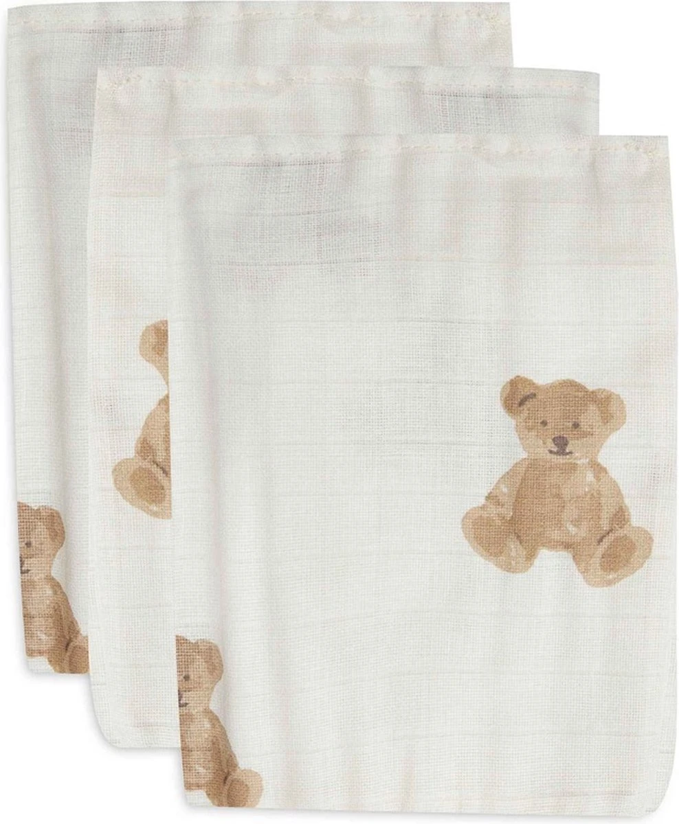 Jollein Baby Washandje Hydrofiel Teddy Bear - 3 Stuks 3 Jollein Baby Washandje Hydrofiel Teddy Bear - 3 Stuks